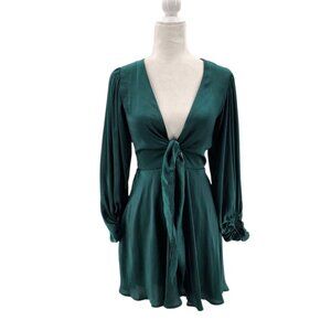 NEW Saints + Secrets Womens Small Dress Satin Mini Tie Forest Green Cocktail